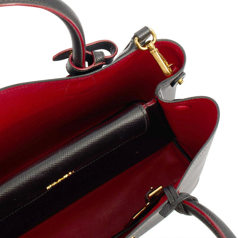 Picture of Prada Tote Double Tote - Medium in Black, Saffiano Leather