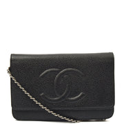 Picture of Chanel Cross Body Wallet on Chain in Black, Caviar Leather