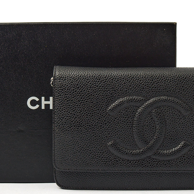Picture of Chanel Cross Body Wallet on Chain in Black, Caviar Leather