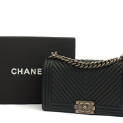 Picture of Chanel Cross Body Chevron Boy in Grey, Leather