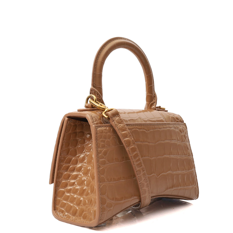 Picture of Balenciaga Mini Bag Hourglass Top Handle Small in Neutral, Exotic Effect Leather