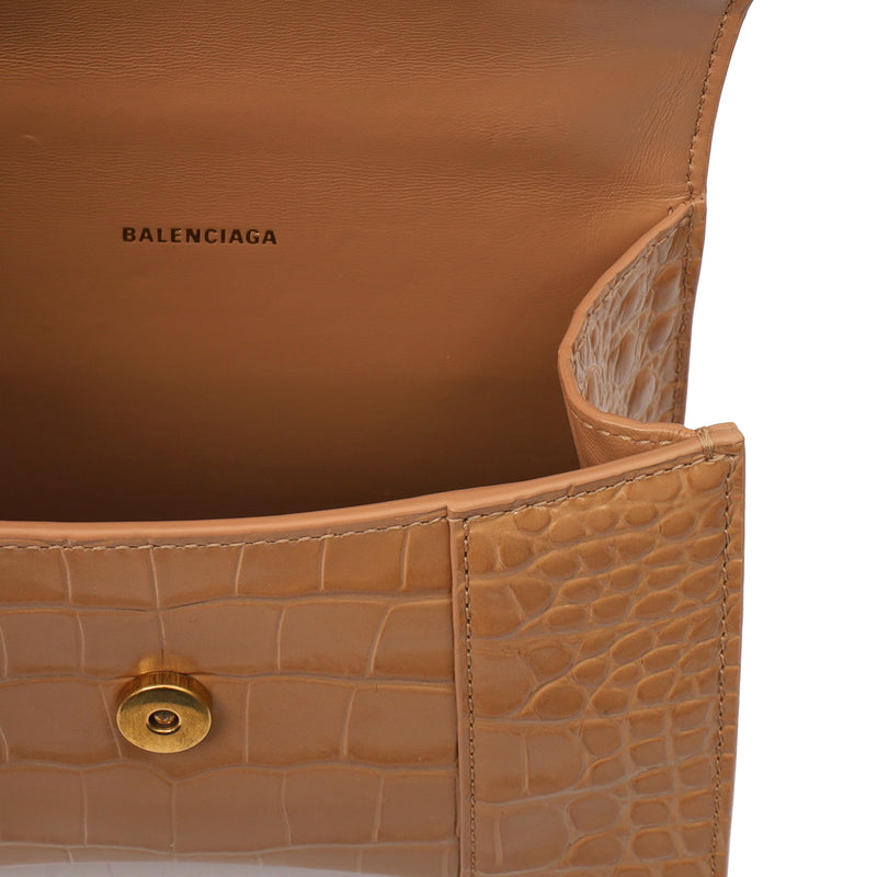 Picture of Balenciaga Mini Bag Hourglass Top Handle Small in Neutral, Exotic Effect Leather