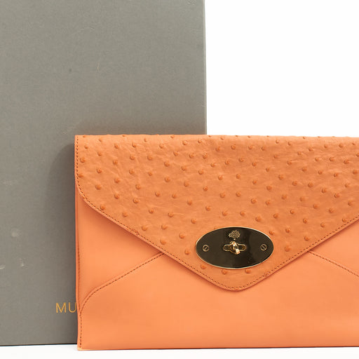 Picture of Mulberry Clutch Pouch in Coral Orange, Calfskin Leather