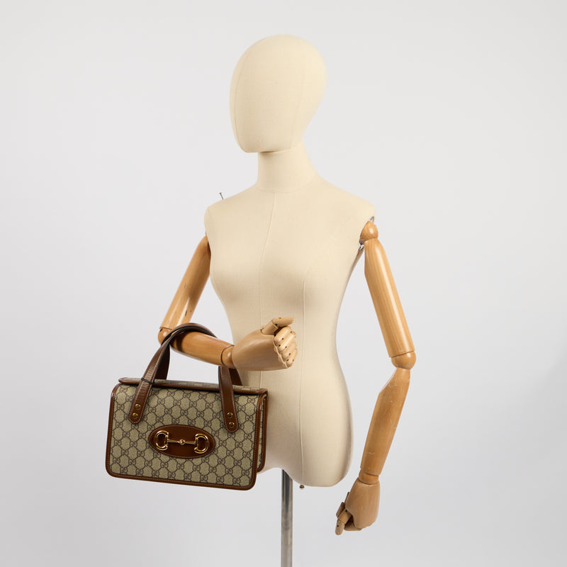 Picture of Gucci Top Handle Horsebit 1955 Tote in GG Supreme, Leather