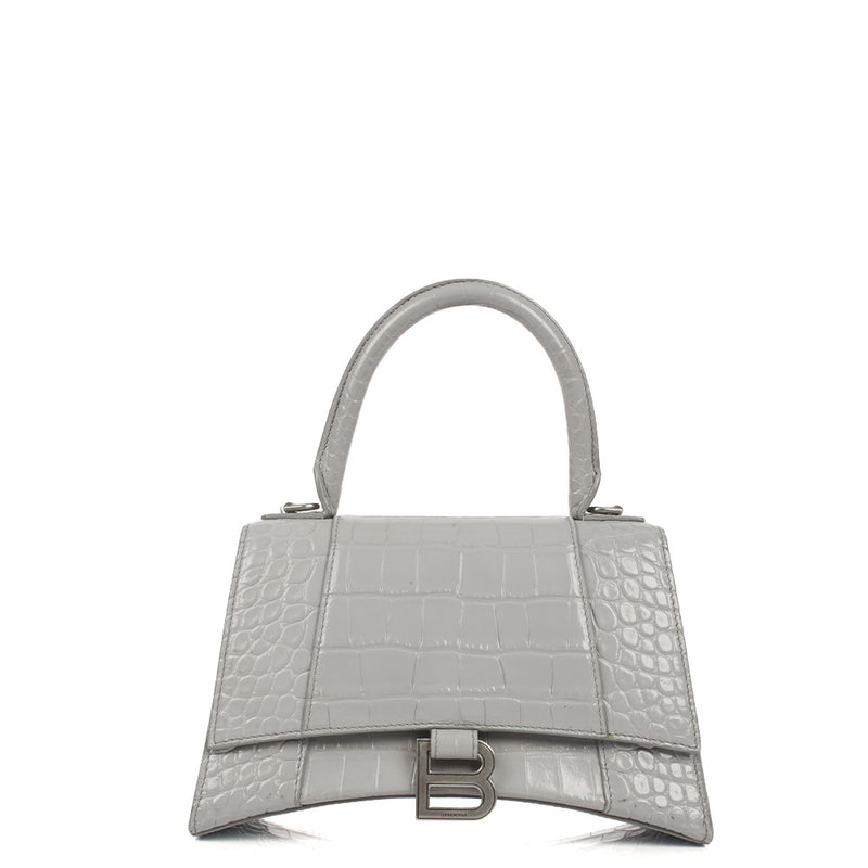 Picture of Balenciaga Top Handle Hourglass Top Handle Small in Grey, Exotic Effect Leather