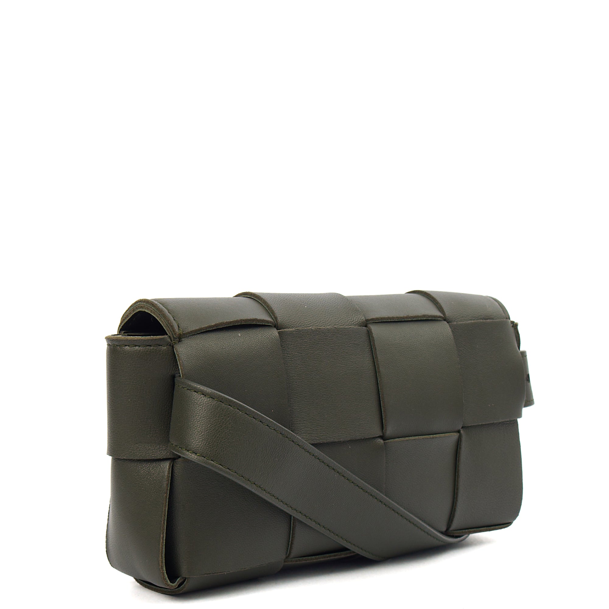 Bottega Veneta Cross Body Cassette Belt Bag in Green, Intrecciato