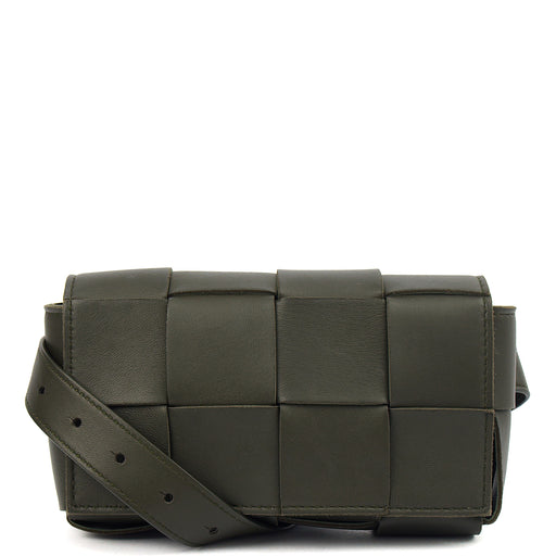 Picture of Bottega Veneta Cross Body Cassette Belt Bag in Green, Intrecciato Nappa