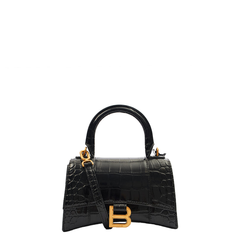 Picture of Balenciaga Mini Bag Hourglass XS in Black, Exotic Effect Leather