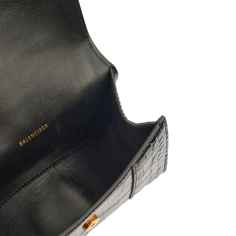 Picture of Balenciaga Mini Bag Hourglass XS in Black, Exotic Effect Leather