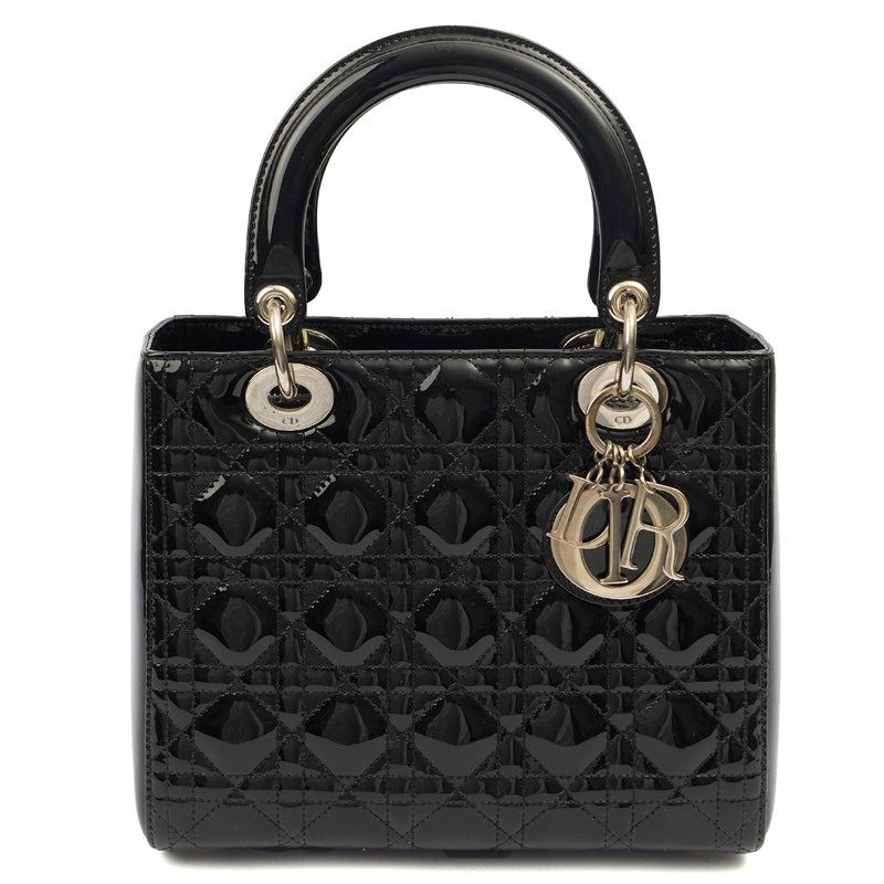Picture of Christian Dior Top Handle Lady Dior - Medium in Black, Patent Leather