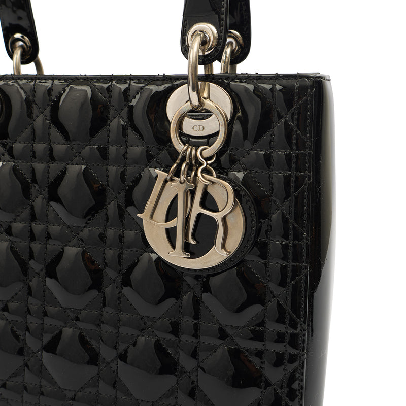Picture of Christian Dior Top Handle Lady Dior - Medium in Black, Patent Leather