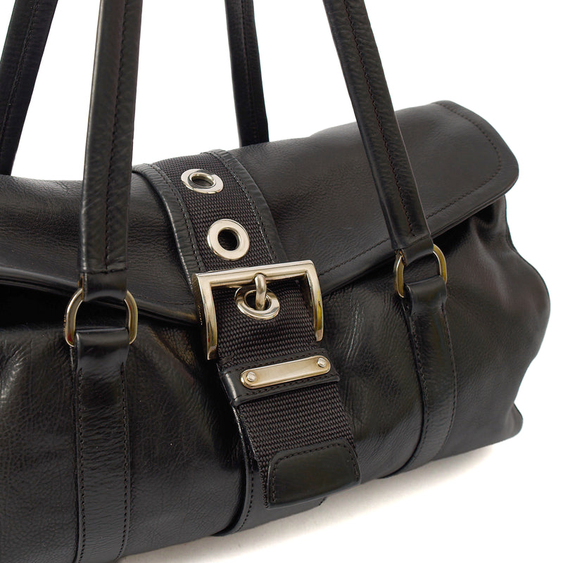Picture of Prada Shoulder Bag Buckle Tote  in Black, Leather