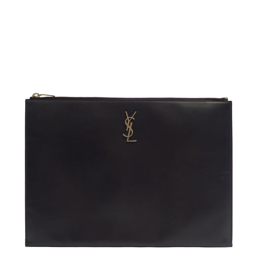Picture of Saint Laurent Clutch Zipped Pouch in Blue, Calfskin Leather