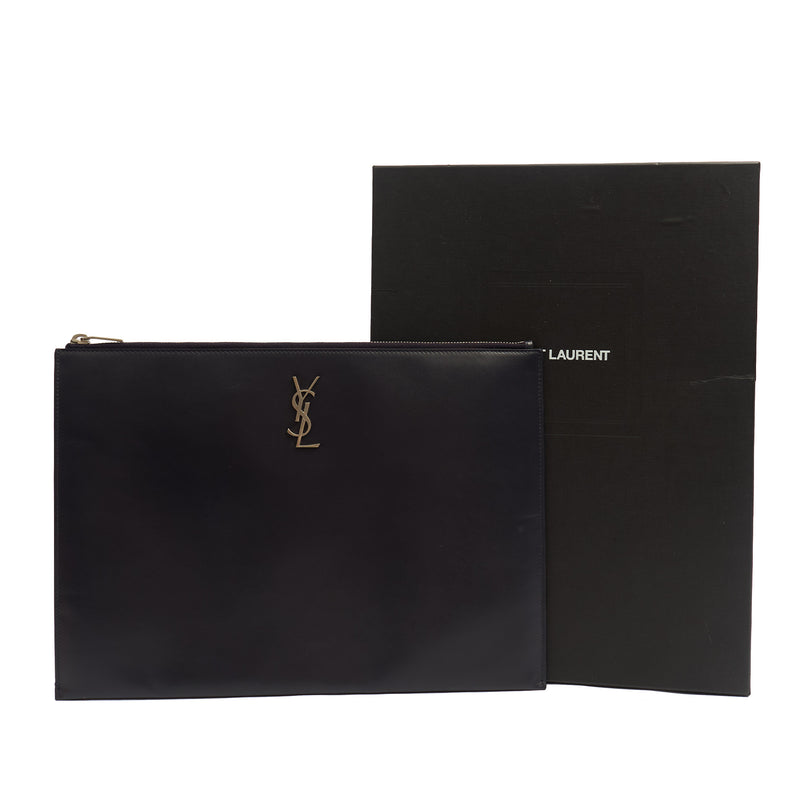 Picture of Saint Laurent Clutch Zipped Pouch in Blue, Calfskin Leather