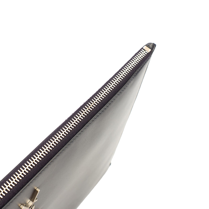 Picture of Saint Laurent Clutch Zipped Pouch in Blue, Calfskin Leather