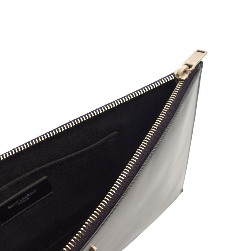 Picture of Saint Laurent Clutch Zipped Pouch in Blue, Calfskin Leather
