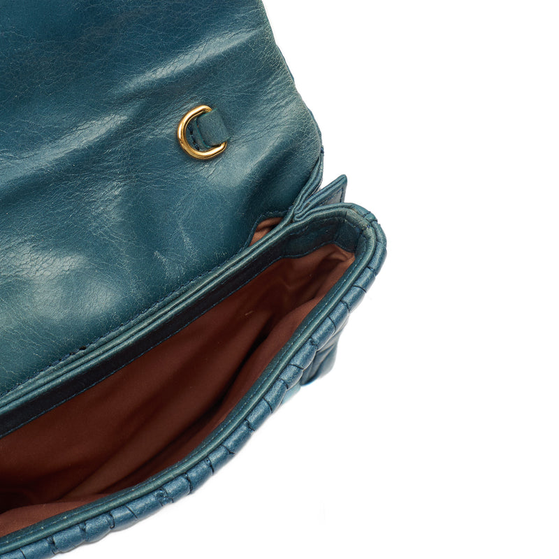 Picture of Miu Miu Cross Body Matelasse Crossbody in Blue, Leather