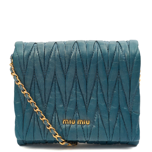 Picture of Miu Miu Cross Body Matelasse Crossbody in Blue, Leather