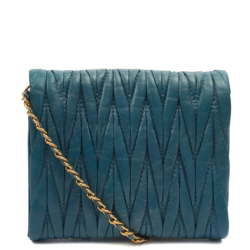 Picture of Miu Miu Cross Body Matelasse Crossbody in Blue, Leather