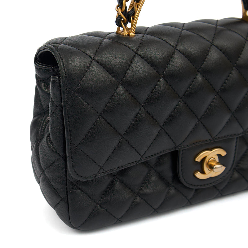 Picture of Chanel Top Handle Flap Bag With Top Handle in Black, Calfskin Leather