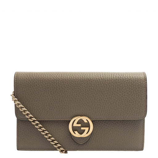 Picture of Gucci Cross Body Dollar Interlocking GG Wallet On Chain in Grey, Leather