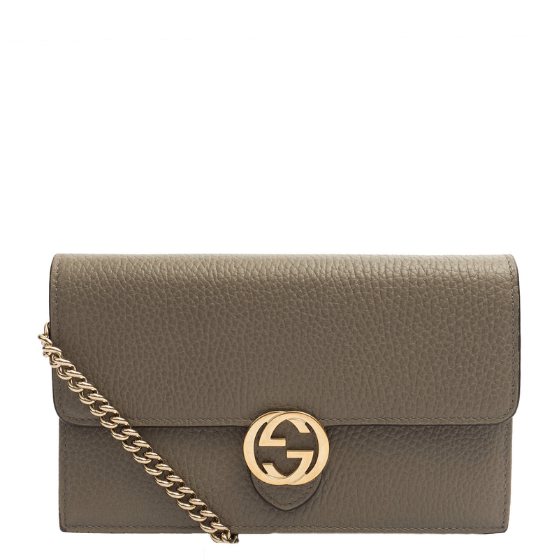 Picture of Gucci Cross Body Dollar Interlocking GG Wallet On Chain in Grey, Leather