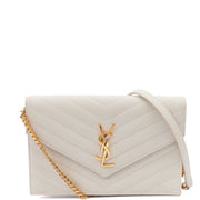 Picture of Saint Laurent Cross Body Envelope Wallet on Chain in Neutral, Calfskin Leather