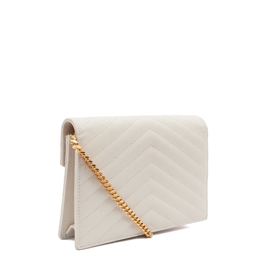Picture of Saint Laurent Cross Body Envelope Wallet on Chain in Neutral, Calfskin Leather
