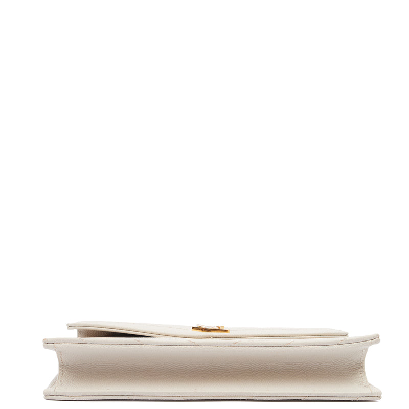 Picture of Saint Laurent Cross Body Envelope Wallet on Chain in Neutral, Calfskin Leather