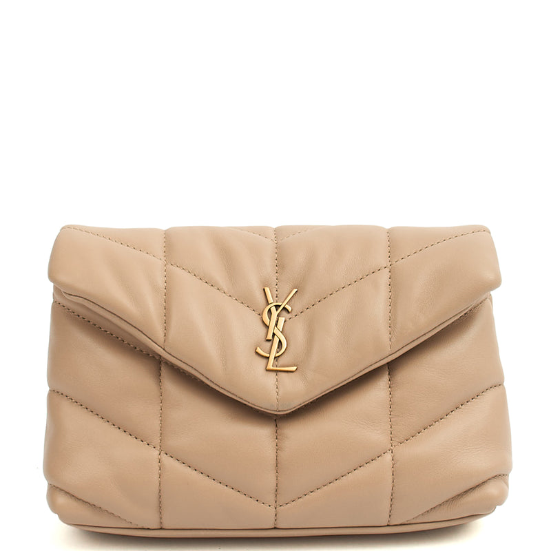 Picture of Saint Laurent Cosmetic Bag Puffer Pouch - Small in Neutral, Leather