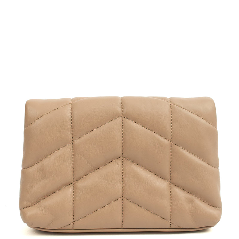 Picture of Saint Laurent Cosmetic Bag Puffer Pouch - Small in Neutral, Leather