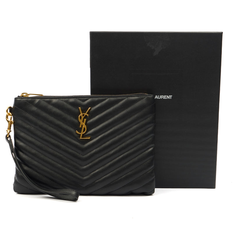 Picture of Saint Laurent Clutch Monogram Pouch A5 in Taupe, Leather
