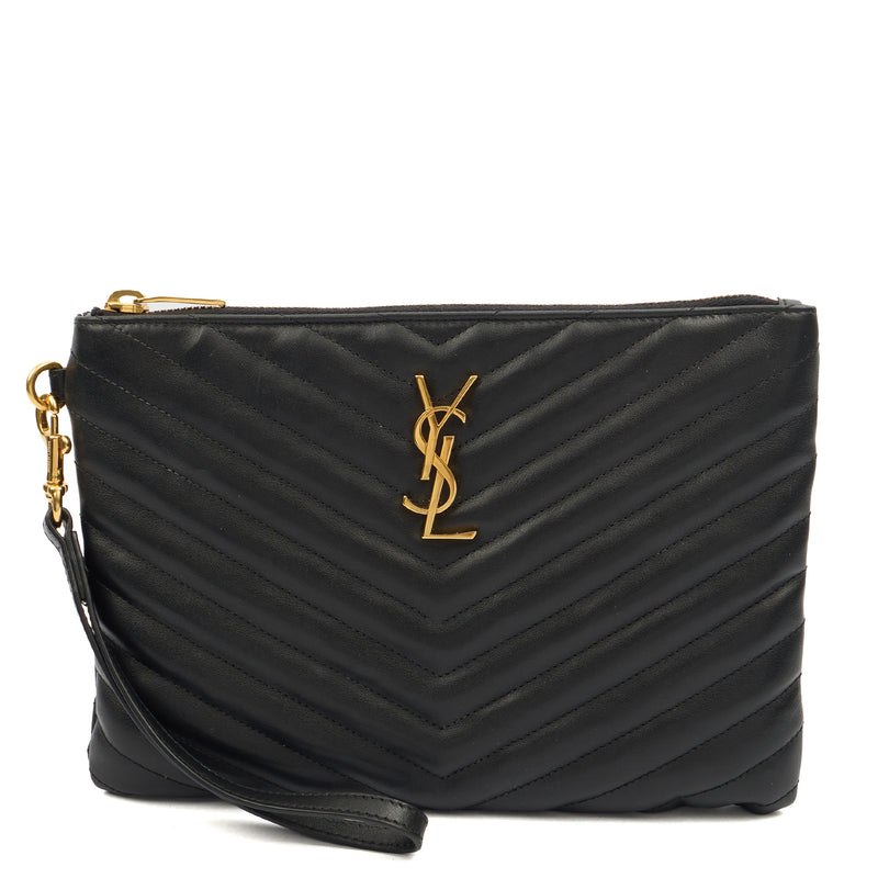 Picture of Saint Laurent Clutch Monogram Pouch A5 in Taupe, Leather