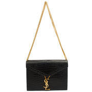 Picture of Saint Laurent Shoulder Bag Cassandre Chain Flap Bag in Black, Exotic Effect Leather