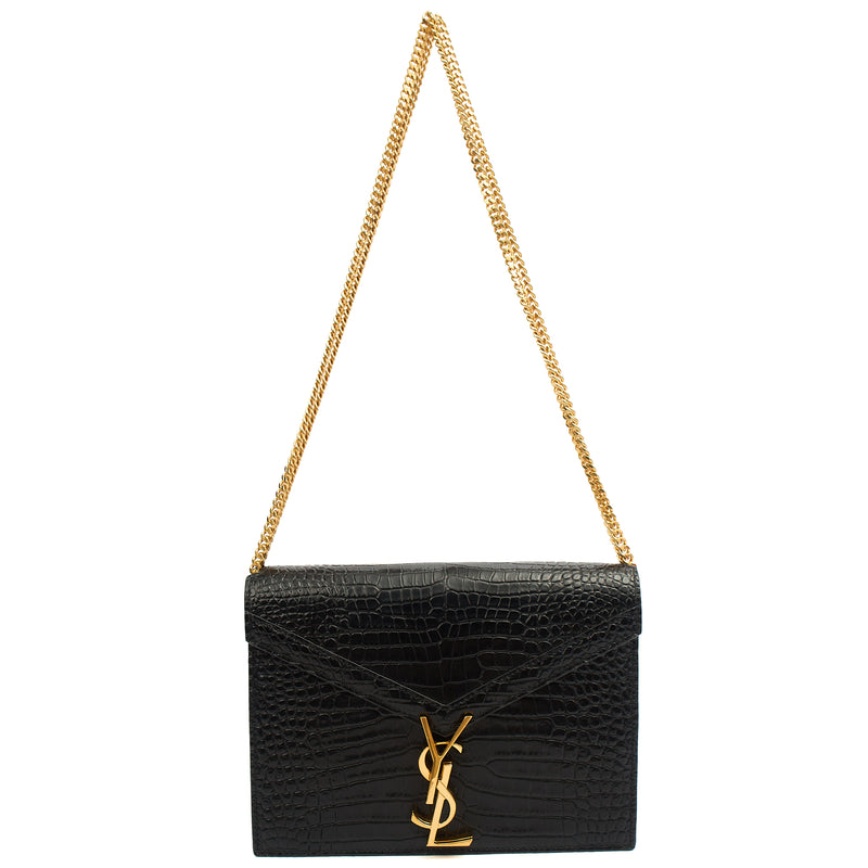Picture of Saint Laurent Shoulder Bag Cassandre Chain Flap Bag in Black, Exotic Effect Leather