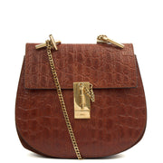 Picture of Chloe Cross Body Drew Small Shoulder Bag in Brown, Embossed Croco Calfskin