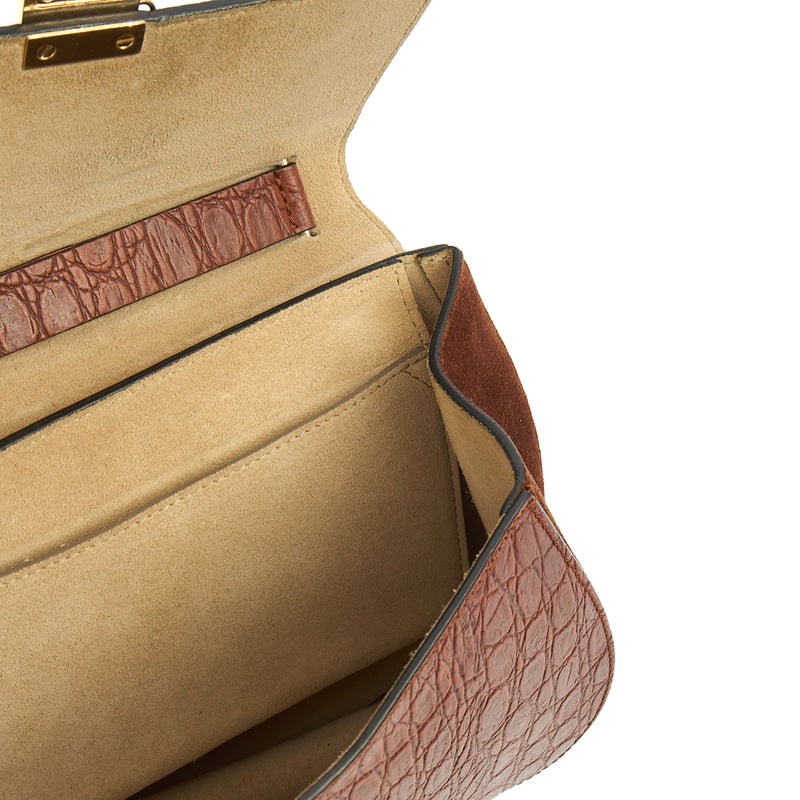 Picture of Chloe Cross Body Drew Small Shoulder Bag in Brown, Embossed Croco Calfskin