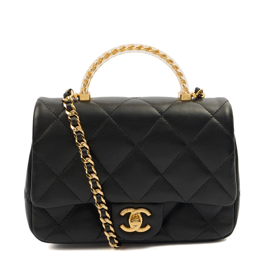 Picture of Chanel Top Handle Flap Bag with Top Handle - Small in Black, Lambskin Leather