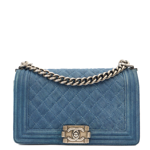 Picture of Chanel Shoulder Bag Boy - Medium in Blue, Fabric