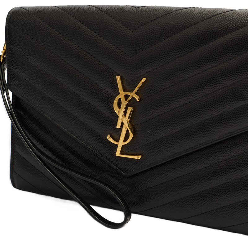Picture of Saint Laurent Clutch Envelope Flap Pouch in Black, Calfskin Leather
