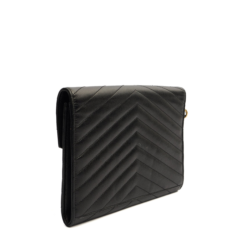 Picture of Saint Laurent Clutch Envelope Flap Pouch in Black, Calfskin Leather