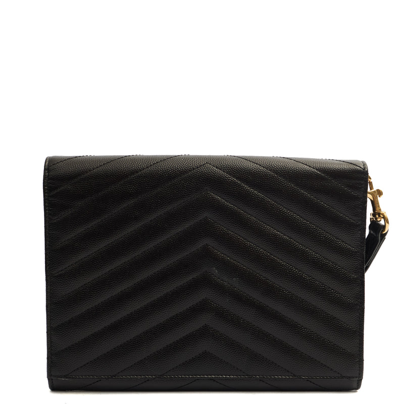 Picture of Saint Laurent Clutch Envelope Flap Pouch in Black, Calfskin Leather
