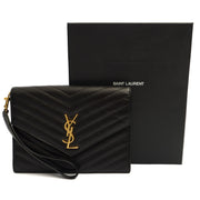 Picture of Saint Laurent Clutch Envelope Flap Pouch in Black, Calfskin Leather