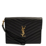 Picture of Saint Laurent Clutch Envelope Flap Pouch in Black, Calfskin Leather