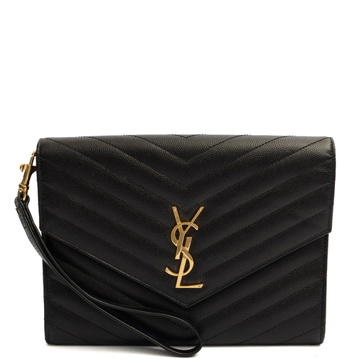 Picture of Saint Laurent Clutch Envelope Flap Pouch in Black, Calfskin Leather