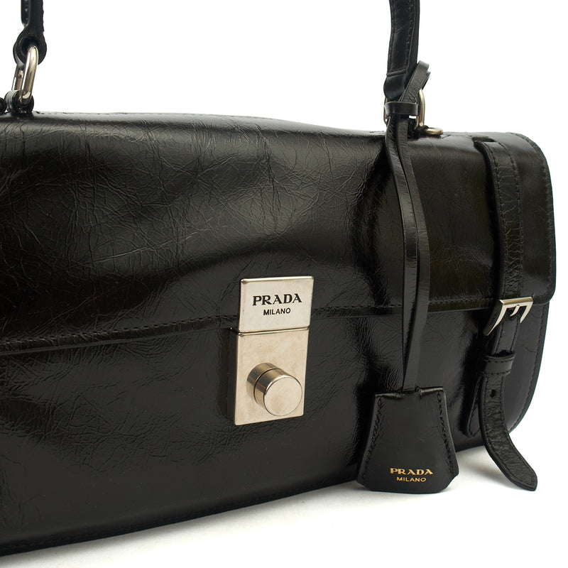 Picture of Prada Top Handle Saffiano Soft in Black, Patent Leather