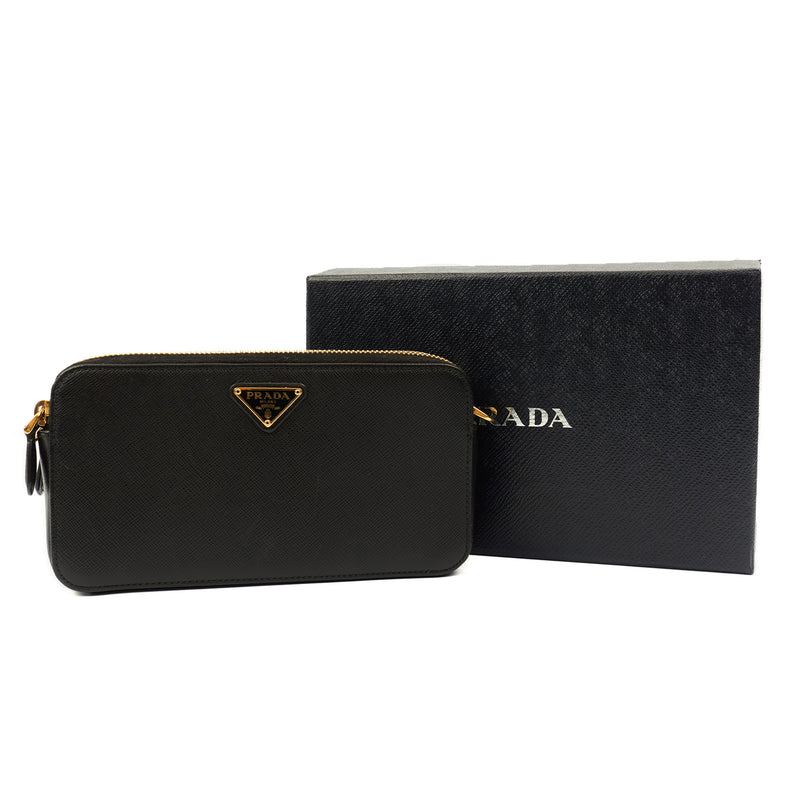 Picture of Prada Cross Body Dual zip  in Black, Saffiano Leather
