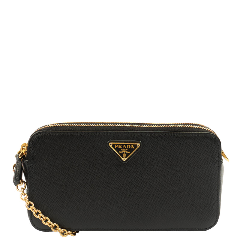 Picture of Prada Cross Body Dual zip  in Black, Saffiano Leather