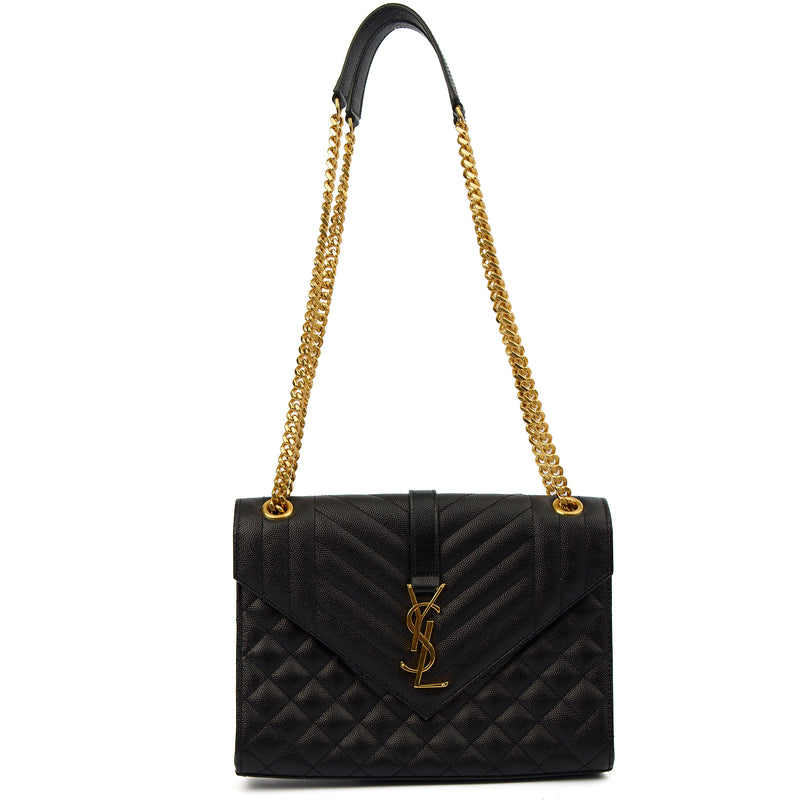 Picture of Saint Laurent Shoulder Bag Envelope - Medium in Black, Leather