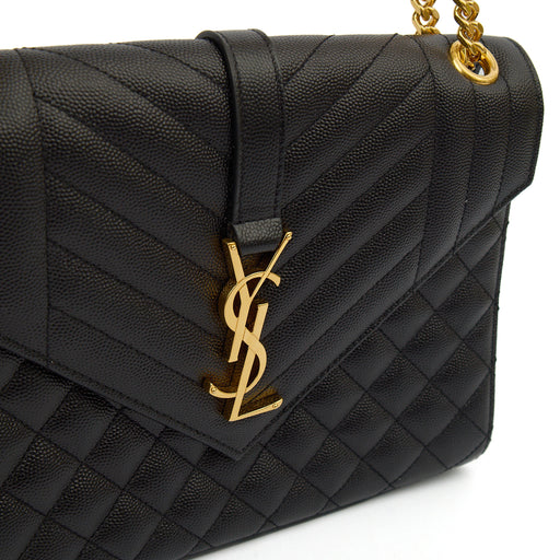 Picture of Saint Laurent Shoulder Bag Envelope - Medium in Black, Leather
